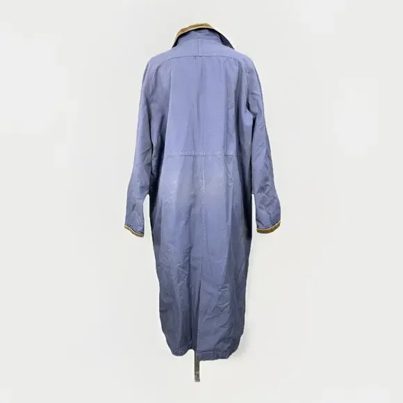 LL Bean Chore Duster Coat Womens Large Blue Canvas Barn Jacket Aztec Lined - Picture 3 of 14
